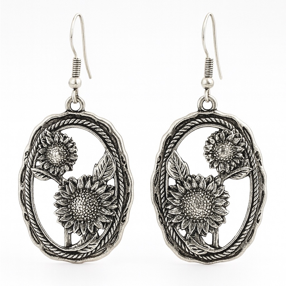 Western Silver Floral Earrings
